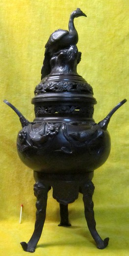 антикварная курильница из бронзы в восточном стиле эпоха мэйдзи