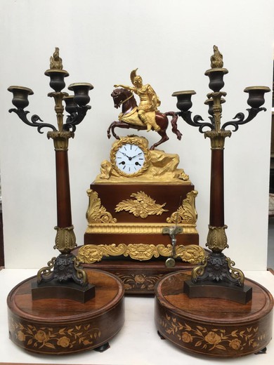 старинные часы и парные канделябры из бронзы в стиле карл 10 купить в москве