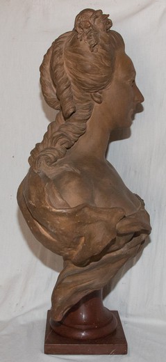 антикварный портрет марии антуанетты, старинный скульптурный портрет,  старинный бюст, бюст из терракоты, скульптура XIX века, европейская скульптура, русская скульптура