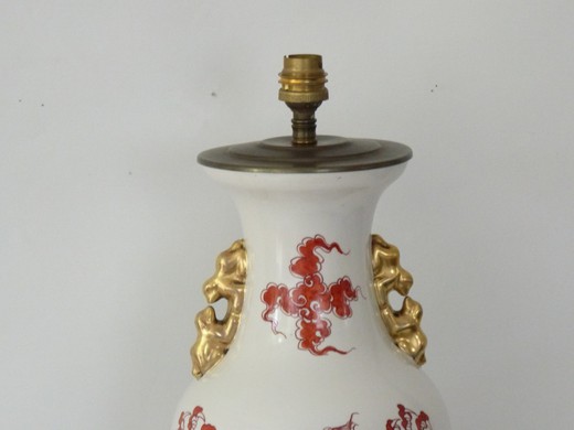 старинная лампа, фарфоровая лампа, лампа в восточном стиле, керосиновая лампа, китайсквая керосиновая лампа, лампа с драконом