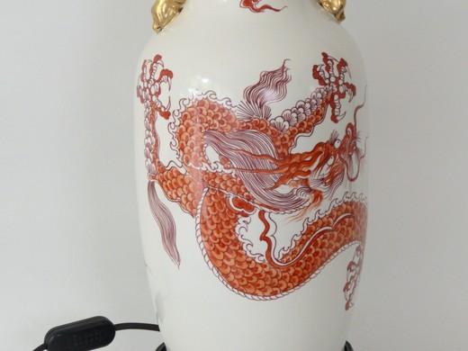 старинная лампа, фарфоровая лампа, лампа в восточном стиле, керосиновая лампа, китайсквая керосиновая лампа, лампа с драконом