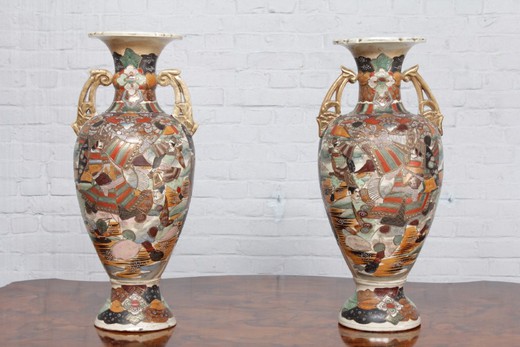 старинные парные вазы сацума из керамики япония восточный стиль