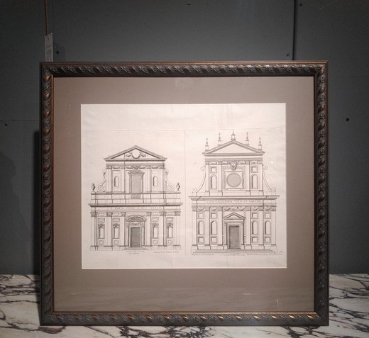 Antique engraving "Architecture. Two cathedrals »