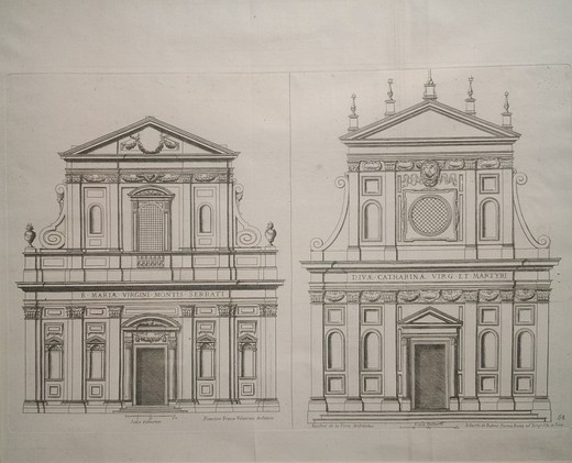 Антикварная гравюра «Архитектура. Два собора»