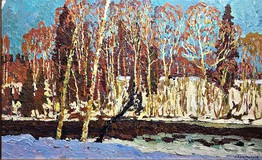 Антикварная картина «На реке Мсте»