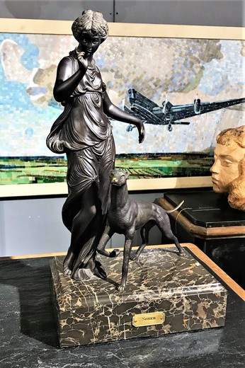 Antique sculpture "Girl with a dog"