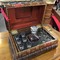 Antique leather false books case liquor set