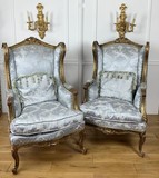 Pair antique bergeres armchairs Louis XVI