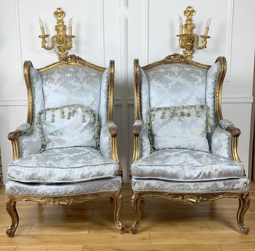 Pair antique bergeres armchairs Louis XVI