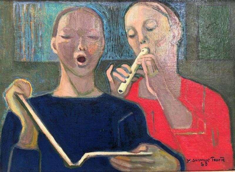 Antique painting "The Flutist"