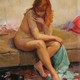 Antique painting "Nude with a record player"