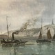 Антикварная картина "Парусники в порту"