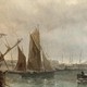 Antique painting "Sailboats in the port"