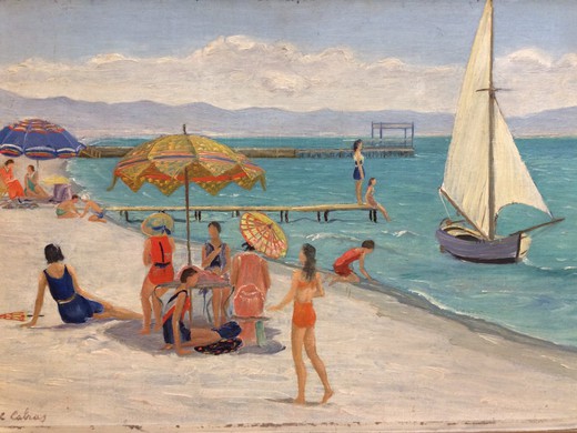 Antique painting the beach view