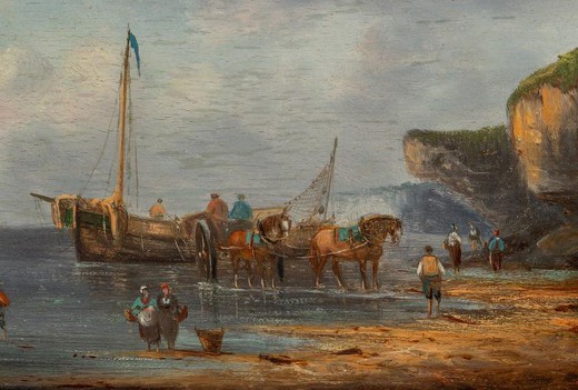 Антикварная картина «Рыбаки»