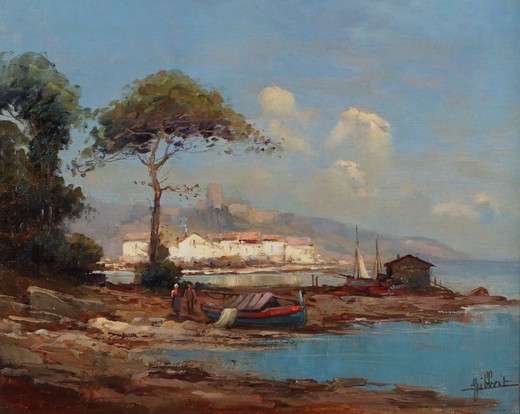 Antique painting of a Mediterranean landscape
