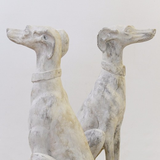 парные винтажные скульптуры собак из гипса, винтажные парные скульптуры из гипса, гипсовая скульптура собак, винтажные парные гипсовые псы, антикварные скульптуры