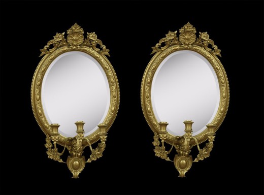 антикварные большие парные зеркала в золоченых рамах XIX века, старинные парные зеркала в позолоченных рамах, пара антикварных позолоченных зеркал, пара старинных зеркал, редкие антикварные зеркала 19 век купить в москве