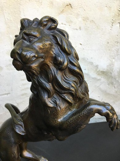 Antique pair of lions onto black marble