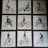 Set of nine engravings "Models of bicycles"