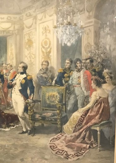 Antique lithography Napoleon on the eve of the coronation