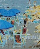 Antique painting "Blue Umbrellas"