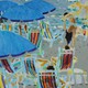 Antique painting "Blue Umbrellas"