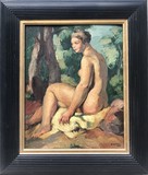 Antique painting naked in the garden