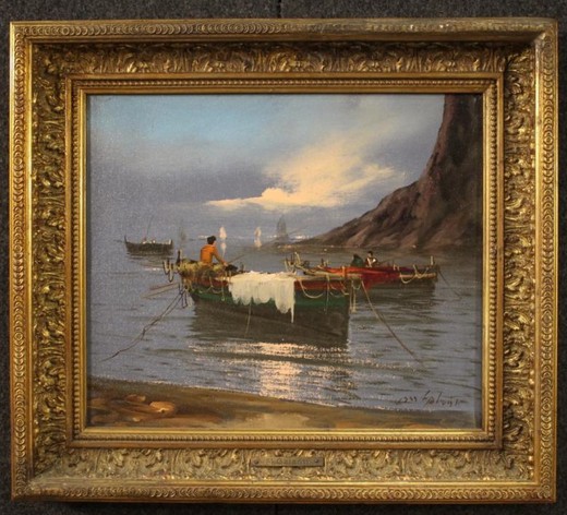 Antique painting "Fishing"