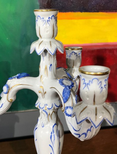 Pair antique porcelain candleholders