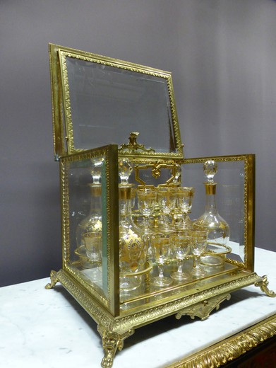 антикварный ликерный набор из хрустального стекла и золоченой бронзы в стиле наполеон 3