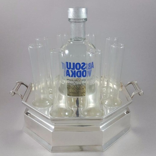 антикварный набор для водки стекло серебро