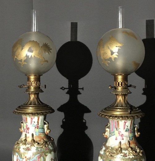 антикварный свет в восточном стиле из бронзы и фарфора 19 века