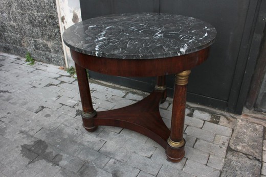 старинный стол в стиле ампир из красного  дерева с мраморной столешницей