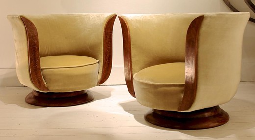 антикварные парные кресла из ореха в стиле арт-деко