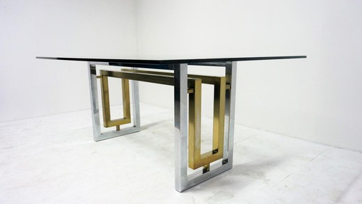 винтажный стол из хромированного и золоченого металла со стеклянной столешницей ромео рега