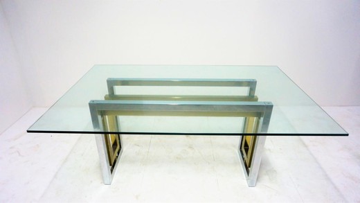 антикварный стол из хромированного и золоченого металла со стеклянной столешницей ромео рега