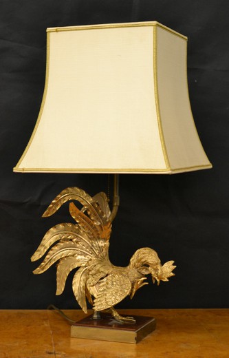 антикварная настольная лампа петух из золоченой латуни