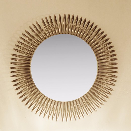 антикварное круглое настенное зеркало в раме из металла Mid-Сentury modern