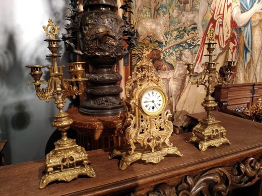Antique Mantel Clock with Candelabra