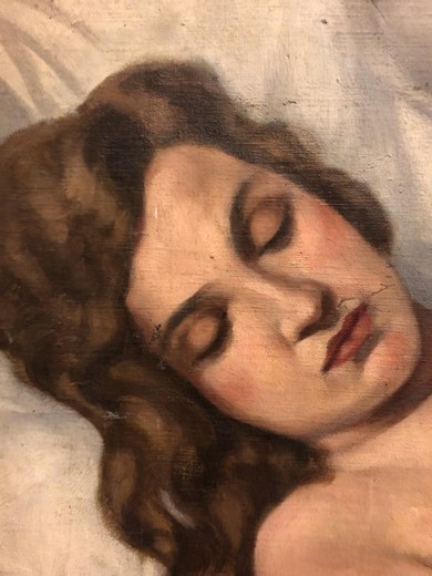 Антикварная картина "Спящая обнаженная"