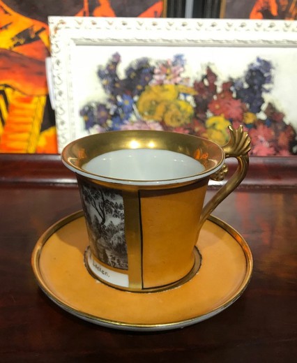 Antique cup and saucer "Manor house"