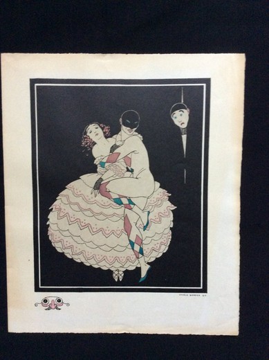 Lithograph " harlequin, Columbine and Pierrot»