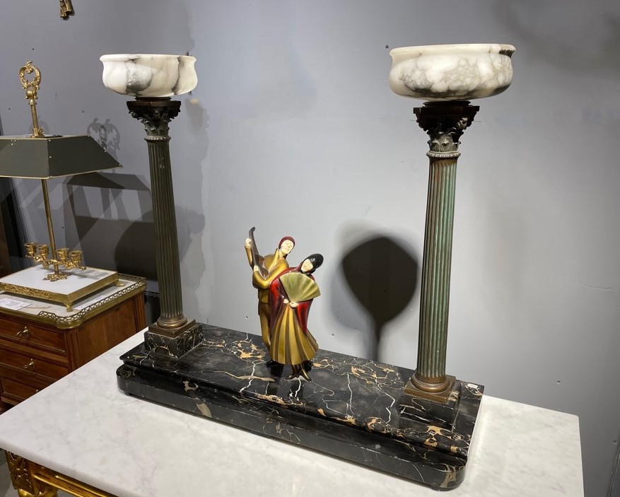 Antique lamp "Troubadour and Lady"