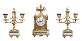 Antique mantel clock and paired candlesticks