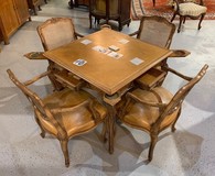 Antique game table with 4 armchairs in set