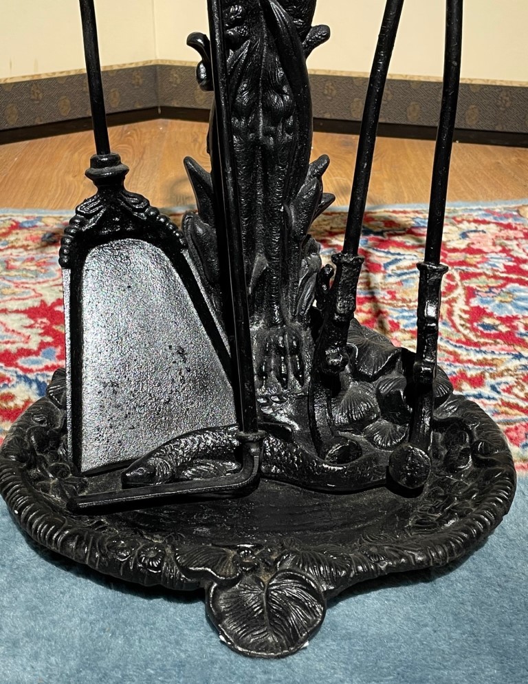 Antique fireplace set "Heron Fishing"
