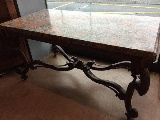 старинный стол в стиле генриха 2 из массива ореха и мрамора купить в москве