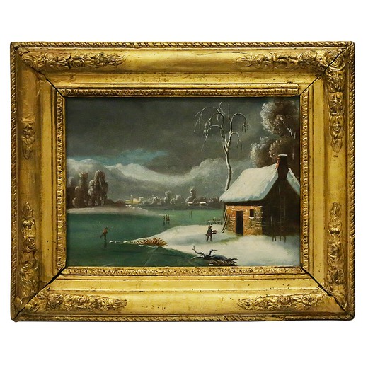 старинные парные картины у озера в раме из золоченого дерева XIX века купить в Москве
