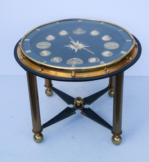 антикварный стол-часы от известного французского дизайнера Жака Адне из латуни и бронзы в стиле лофт купить в Москве